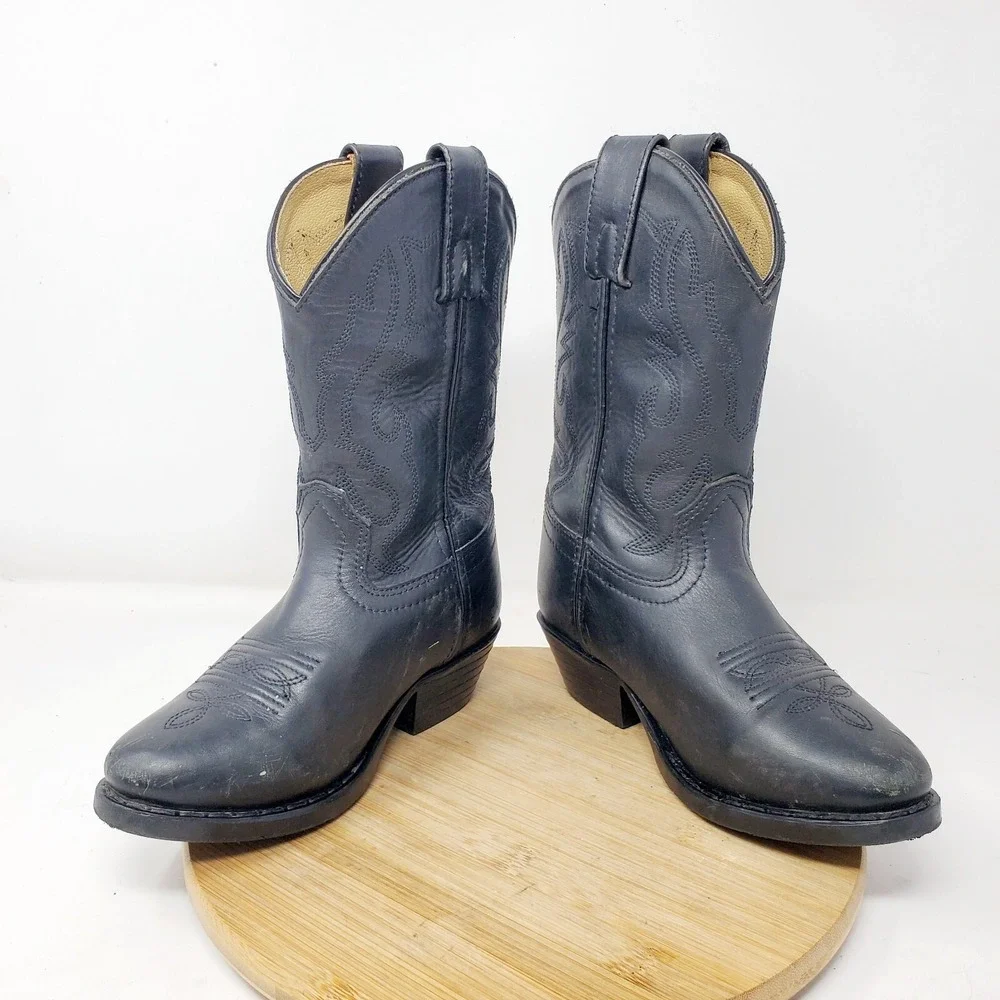 Smoky Boots Kids 10.5 Western Cowboy Black Leather R‎ Style Boys Girls Shoes